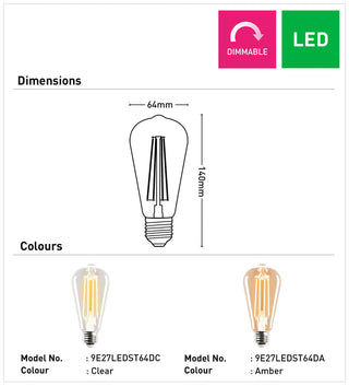 Mercator ST64 2700K E27 Pear Filament LED Globe