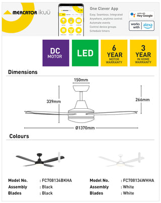 Mercator Nemoi 137cm DC Ikuü Smart Wi-Fi Ceiling Fan with LED Light