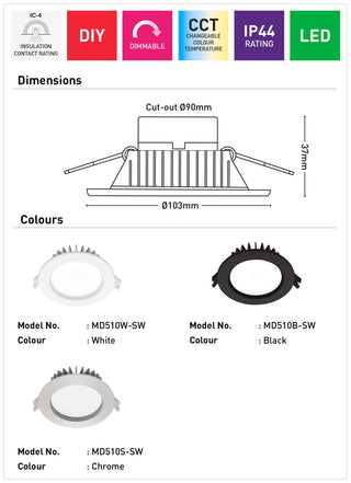 Mercator Optica Trio 10W Recessed Lens LED Downlight Tri-Colour