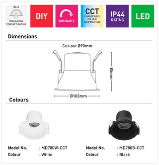 Mercator Cruz 8W CCT Anti-Glare LED Downlight