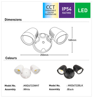 Mercator Cicero Tri-colour Twin Head Security Flood Light