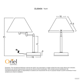 Oriel Lighting ZOE ON-OFF Touch Lamp