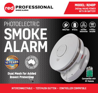 Red Smoke Alarm 240V with 9V back up