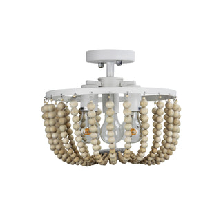 Oriel Lighting Cascara 3 Light CTC Natural Wooden Beaded Close to Ceiling Light