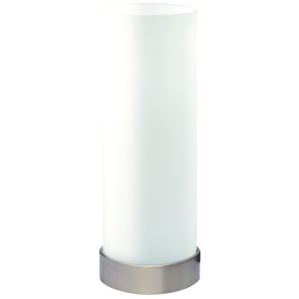 Oriel Lighting PEPE ROUND TOUCH ON-OFF Lamp Brushed Chrome and Matt Opal