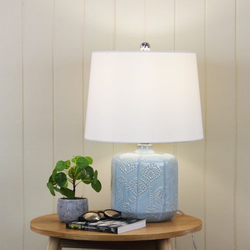 Oriel Lighting BIKKI Embossed Ceramic Lamp with Harp Shade