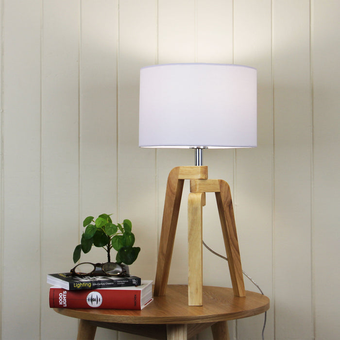 Oriel Lighting LUND TABLE LAMP Scandi Inspired Timber Tripod Lamp with Shade