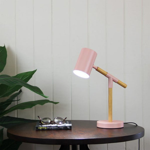 Oriel Lighting LUDO LED Pink Scandi Timber and Pink Task Lamp