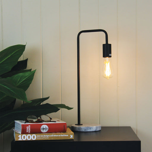 Oriel Lighting VILLE TABLE LAMP Black Scandi Lamp with Marble Base